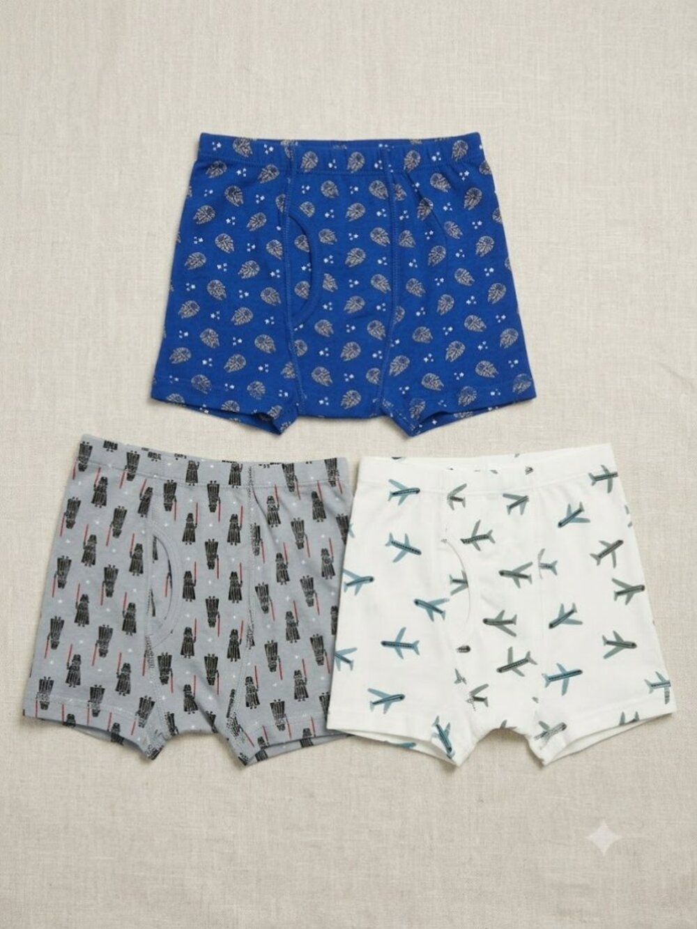 NWT 3-Pack Boys Cotton Underwear Trunks Size S Star Wars with Travel Airplane